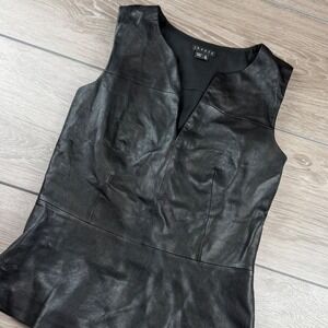 Theory Womens Leather Peplum Top Lambskin V-Neck Black Petite P TP